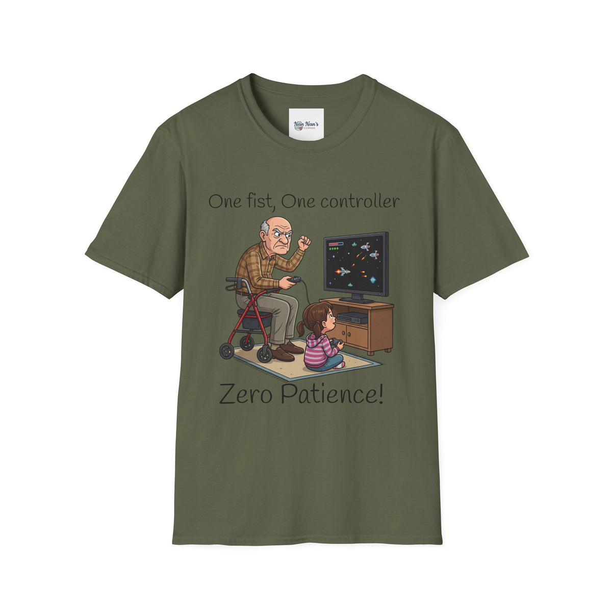One Fist One Controller Zero Patience Grandpa Unisex Graphic T-Shirt – Funny Gaming Cotton Tee
