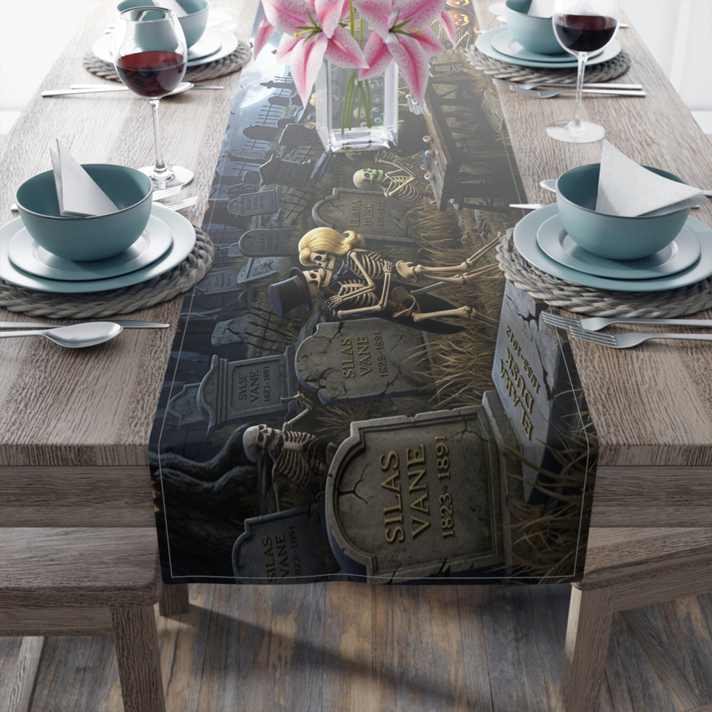 Haunted Graveyard Scene Table Runner | Halloween Cemetery Design
