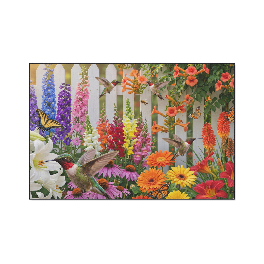 Hummingbirds and Wildflowers Floor Mat | Garden Fence Floral Doormat