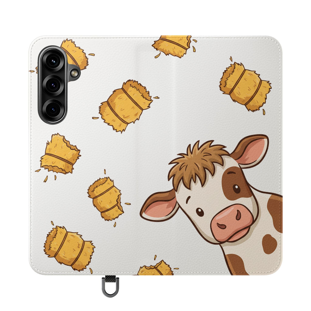 Cow & Hay Pattern Flip Case/ Cute Farm Animal Phone Wallet