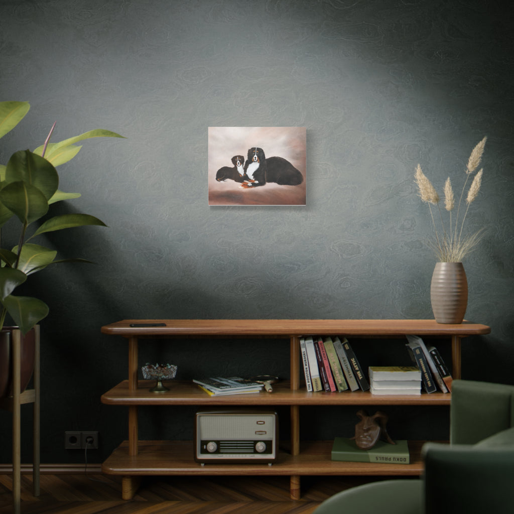 Bernese Mountain Dogs Painting Canvas, Matte Stretched Wall Art