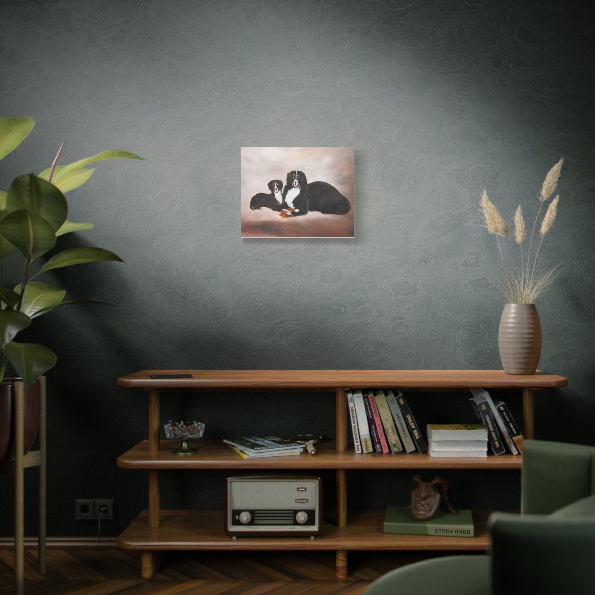 Bernese Mountain Dogs Painting Canvas, Matte Stretched Wall Art
