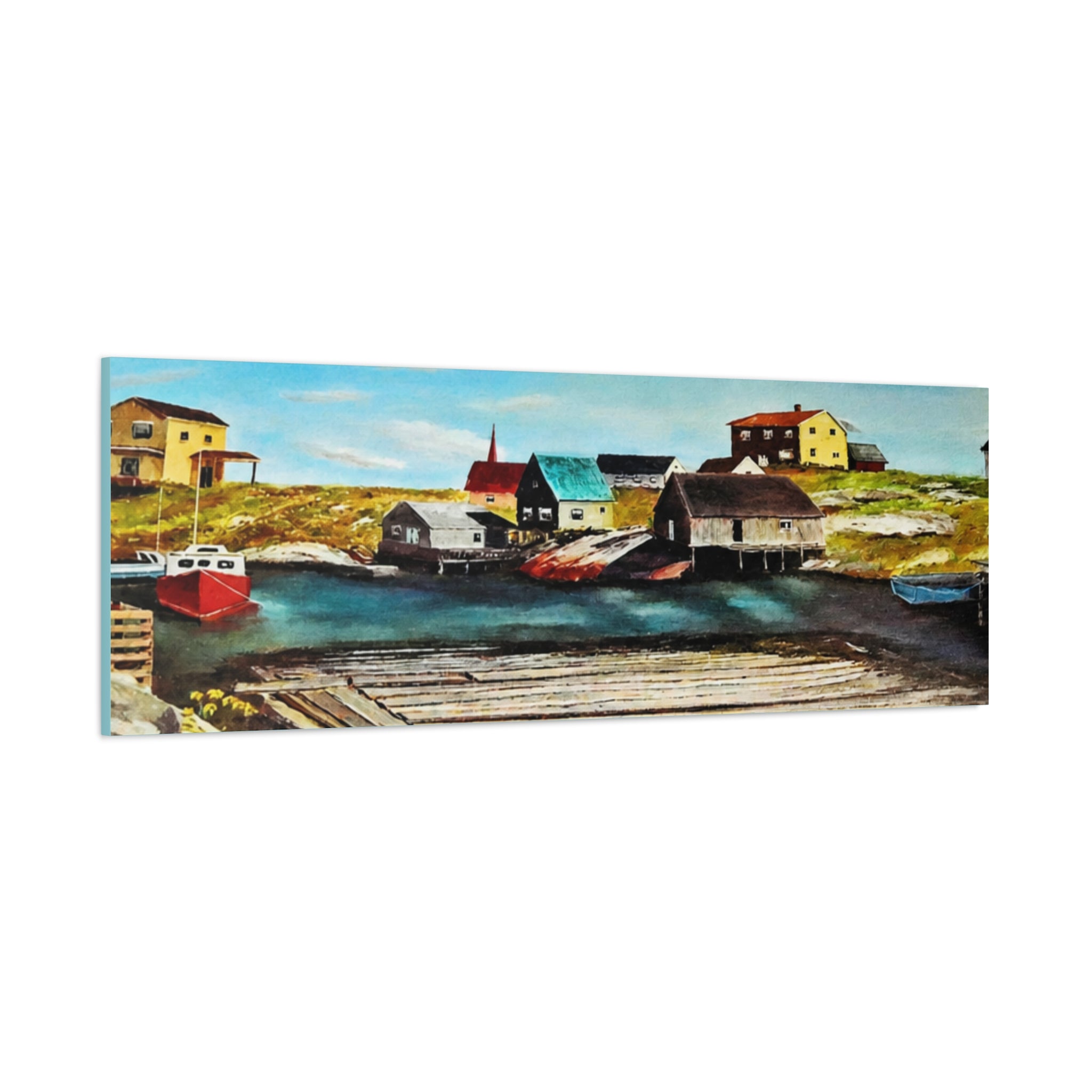 Coastal Fishing Village Canvas /Panoramic Seascape Matte Stretched