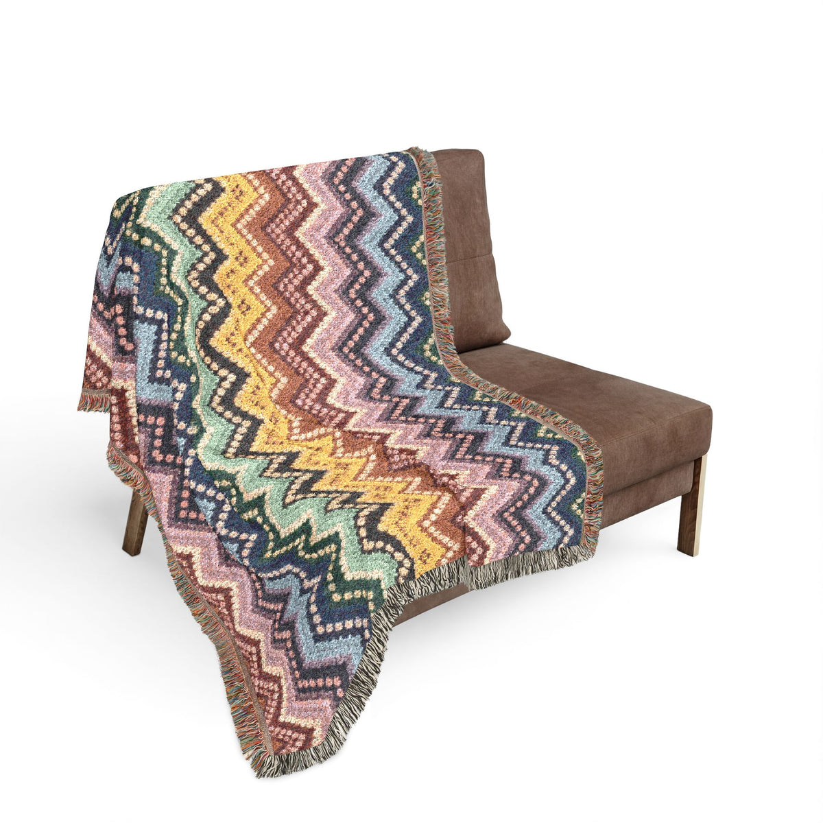 Chevron Ombré Woven Fringe Blanket - Multicolor Zigzag