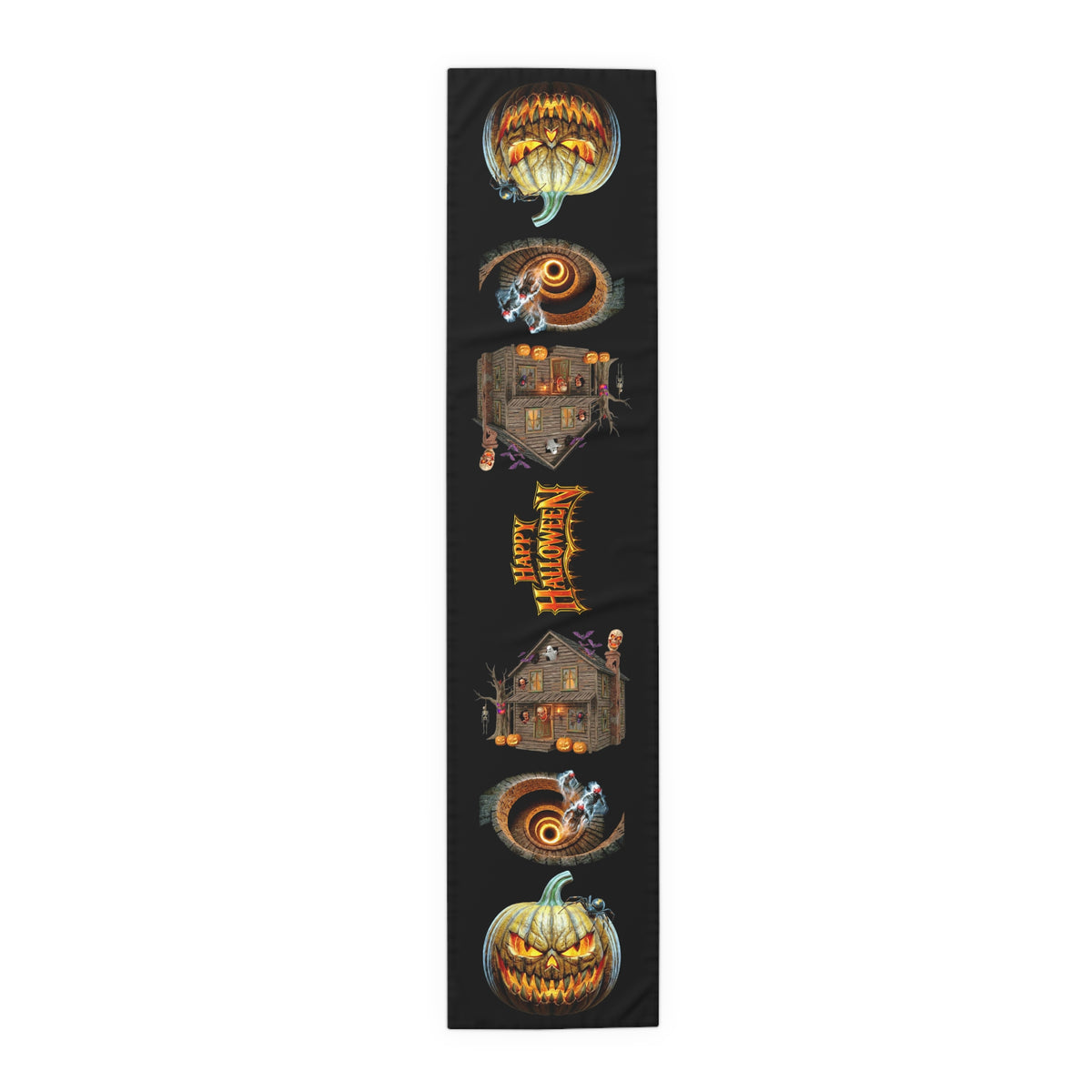 Jack-O'-Lantern & Haunted House Table Runner | Vintage Halloween Storybook Decor