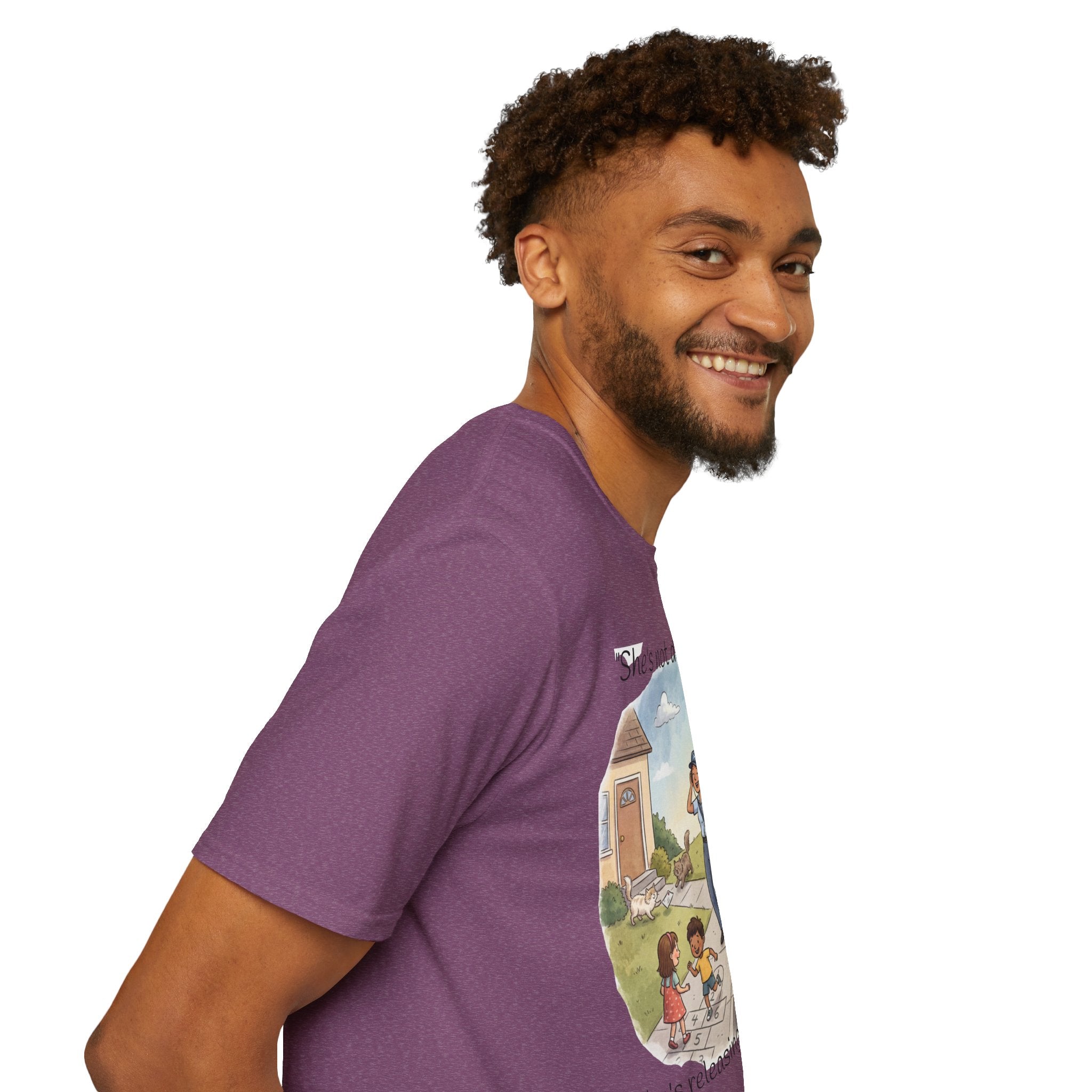 T‑Shirt – "She’s not delivering mail, she’s delivering a little wind" Cute Postal Worker Illustration Tee