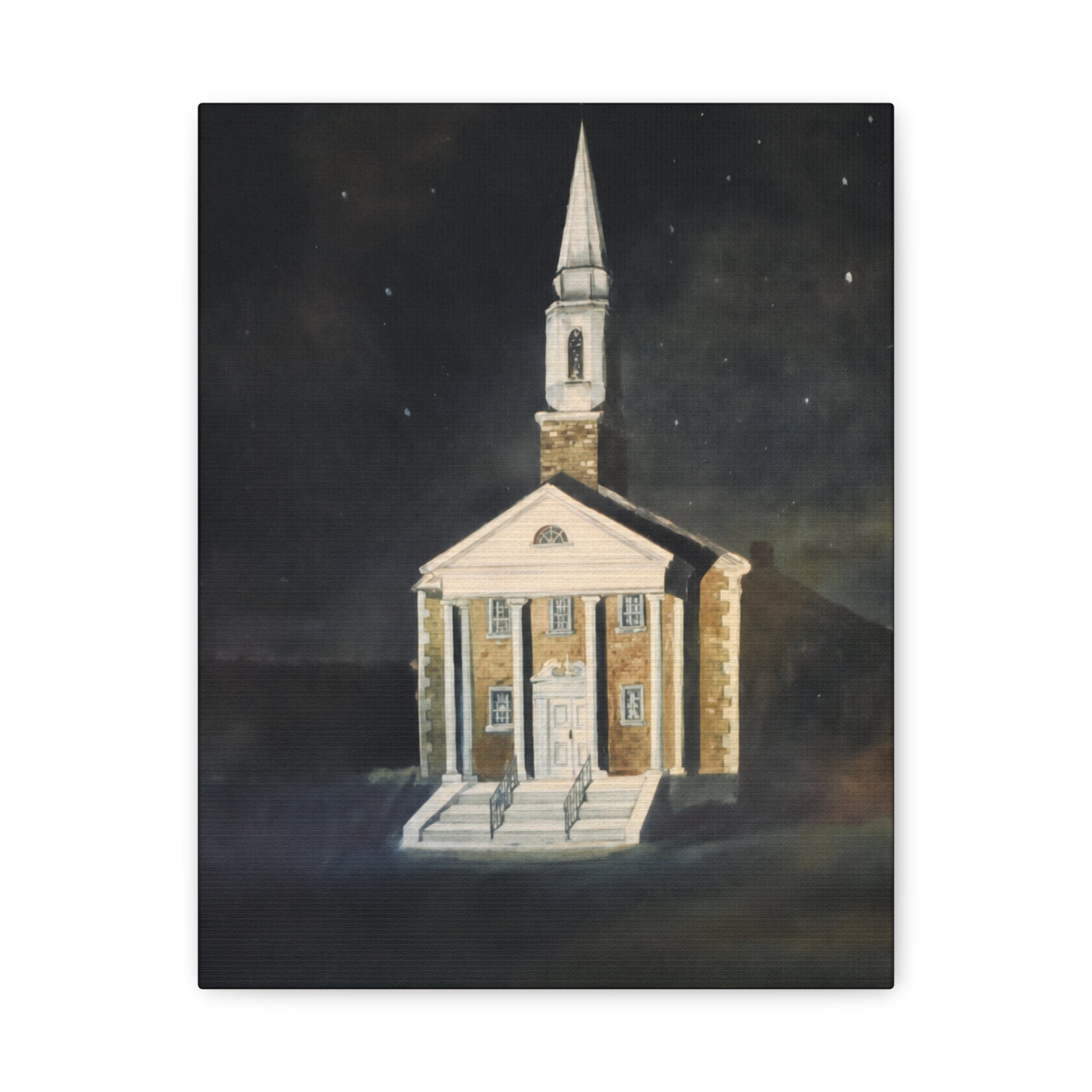 Nighttime Church Painting/ Matte Canvas