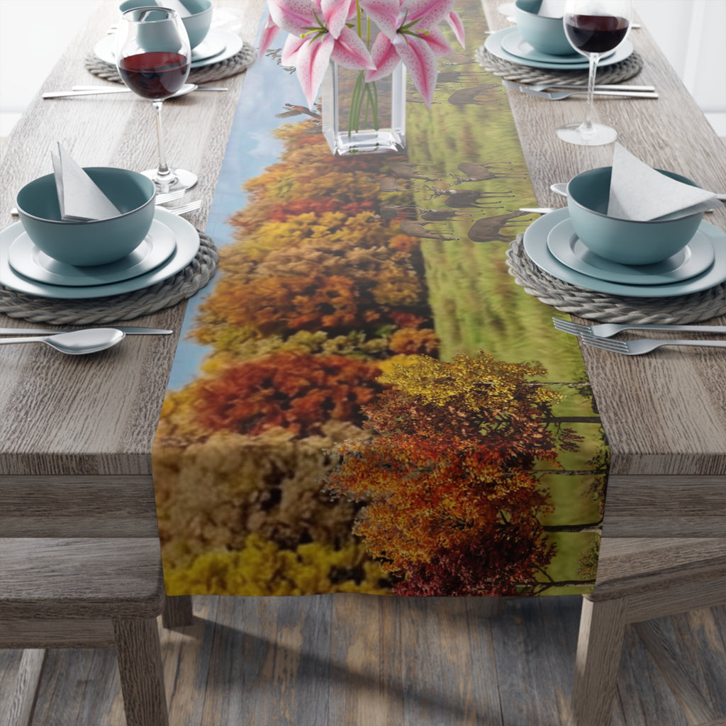 Fall Deer Table Runner | Autumn Wildlife Dining Decor (Cotton & Poly)