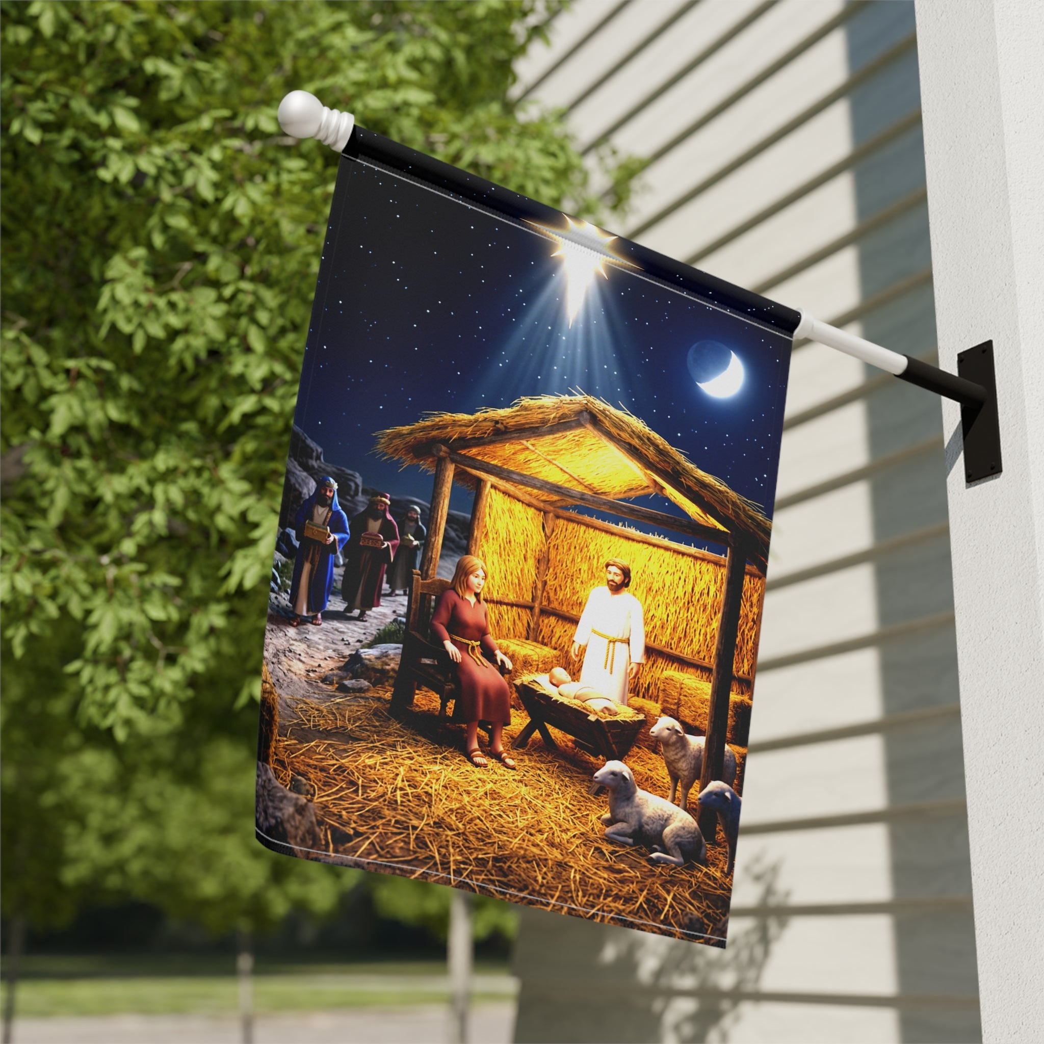 Nativity Scene Garden Banner | Christmas Manger Outdoor Flag