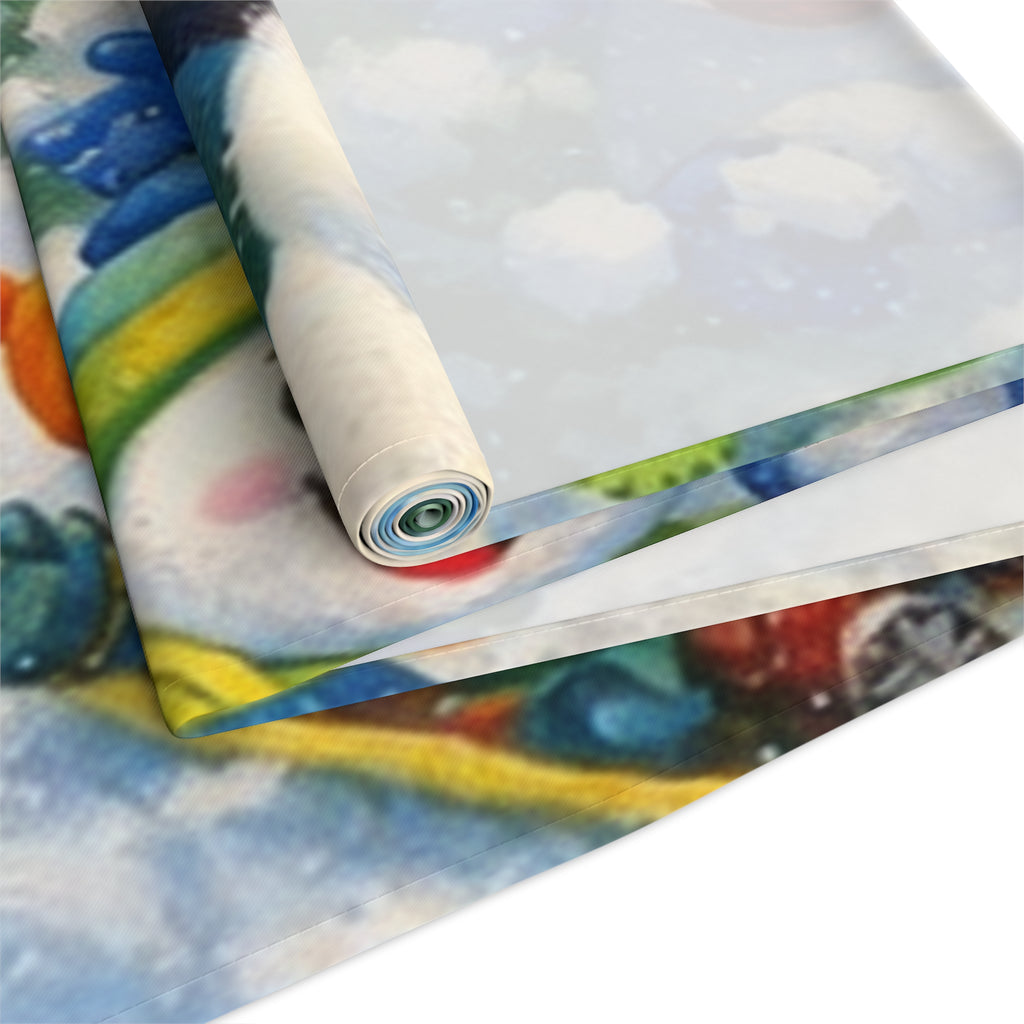 Snowman Winter Scene Table Runner | Holiday Snowball Fight