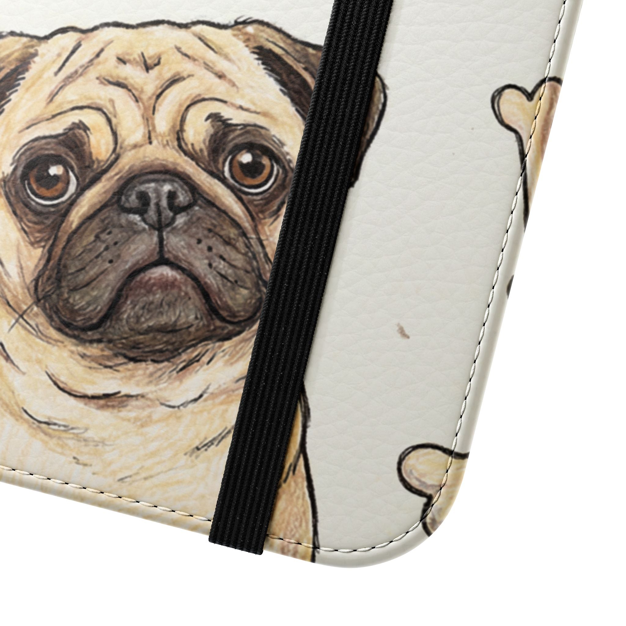 Pug & Bones Phone Flip Case / Cute Dog Wallet Cover