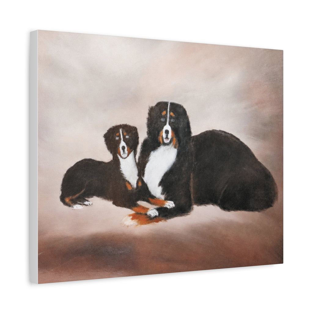Bernese Mountain Dogs Painting Canvas, Matte Stretched Wall Art