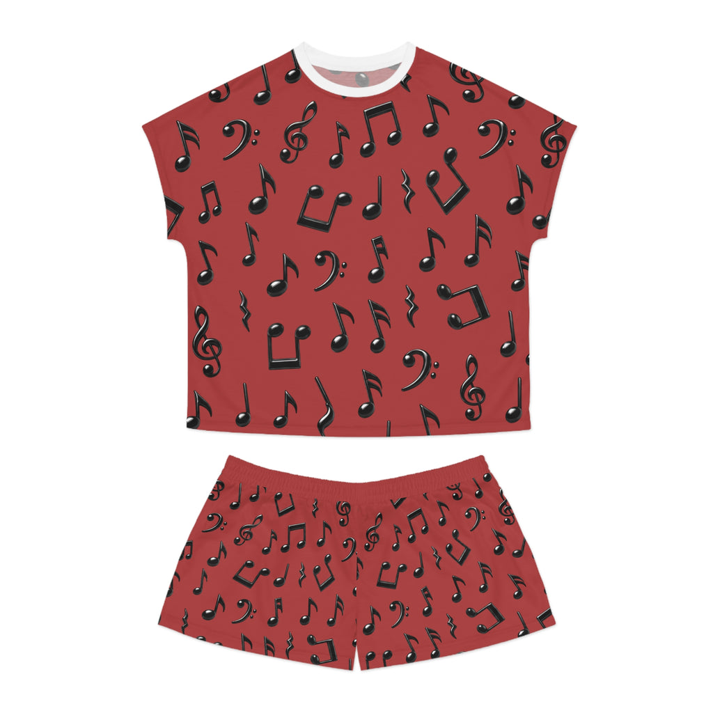 Women's Music Notes Pajama Set — Red Short Sleepwear