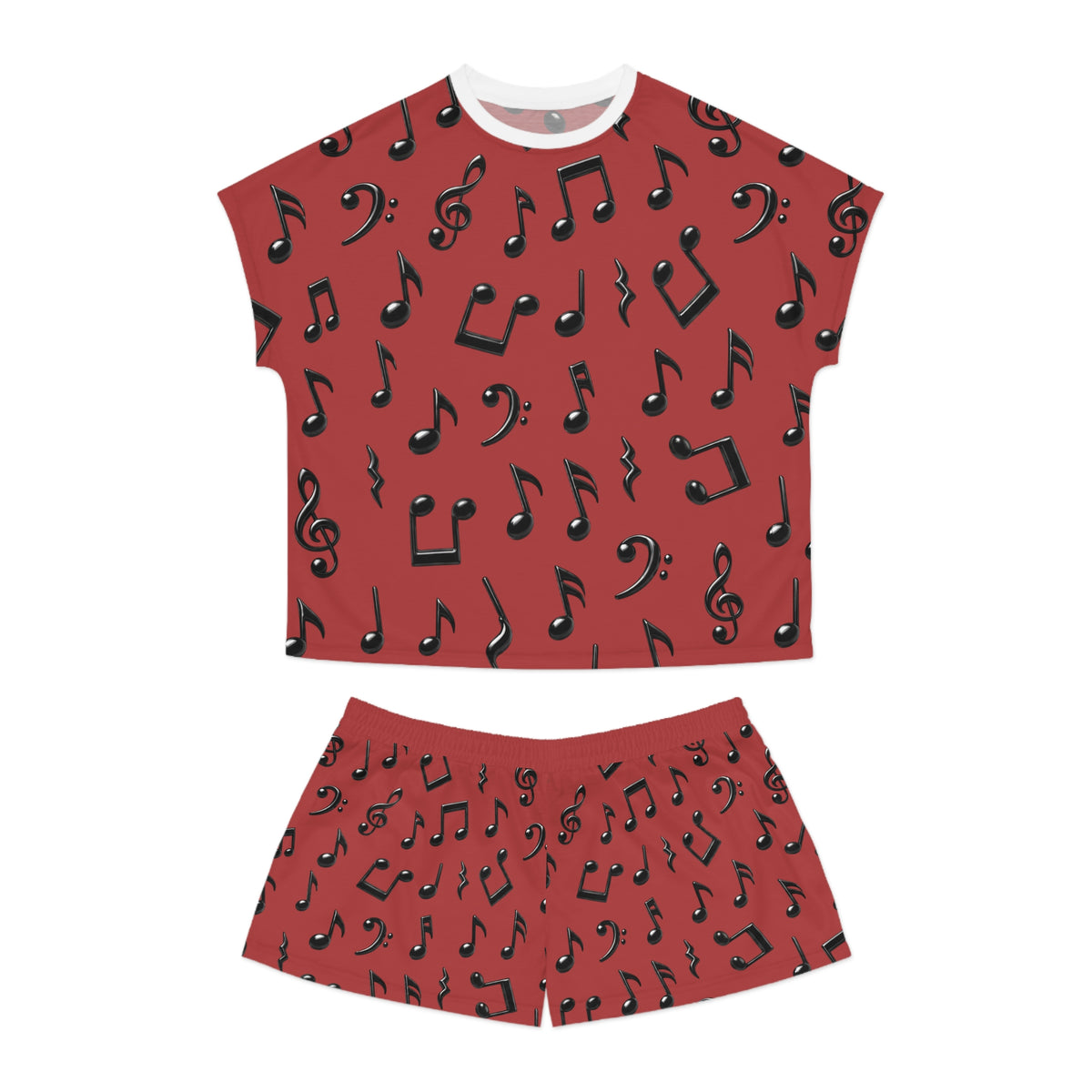 Women's Music Notes Pajama Set — Red Short Sleepwear