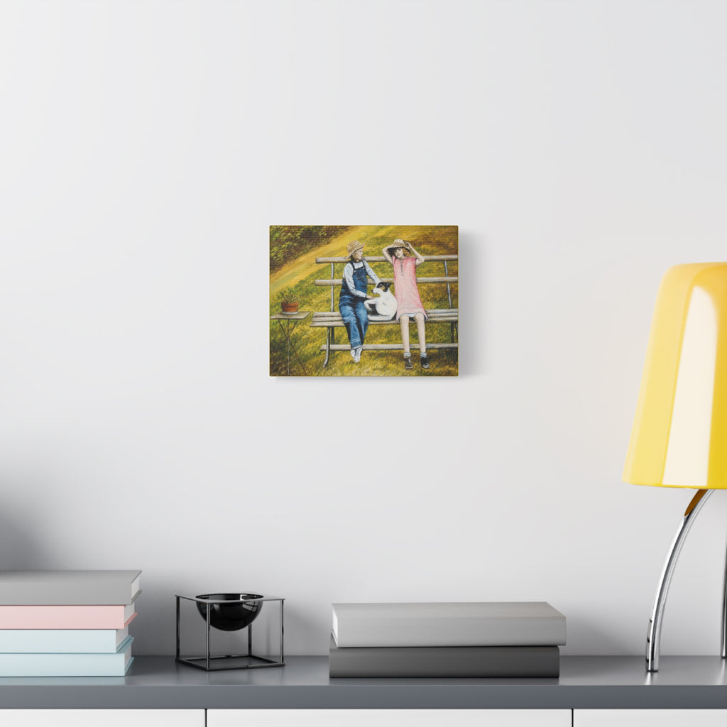 Children on Bench Painting Canvas