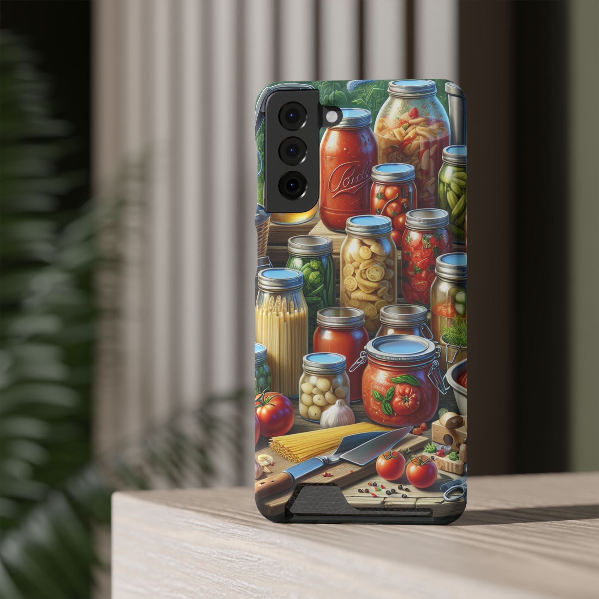 Canning Kitchen Phone Case with Card Holder / Rustic Pantry Jar & Veggie Design