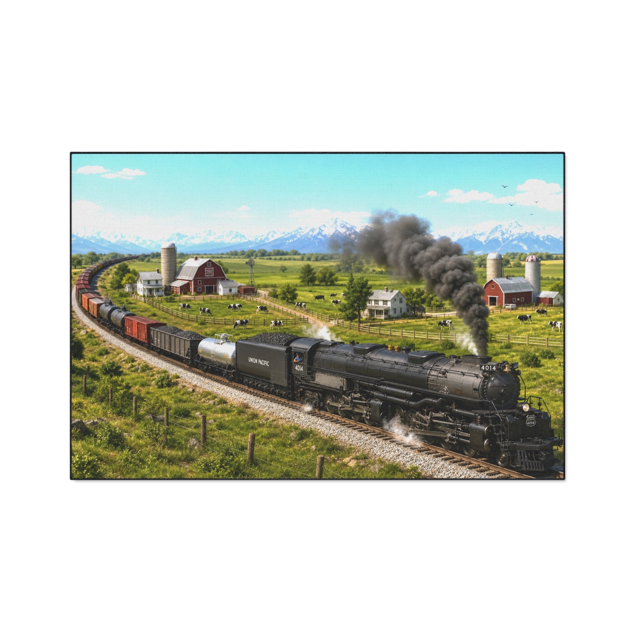 Vintage Steam Locomotive Floor Mat | Train Farm Landscape