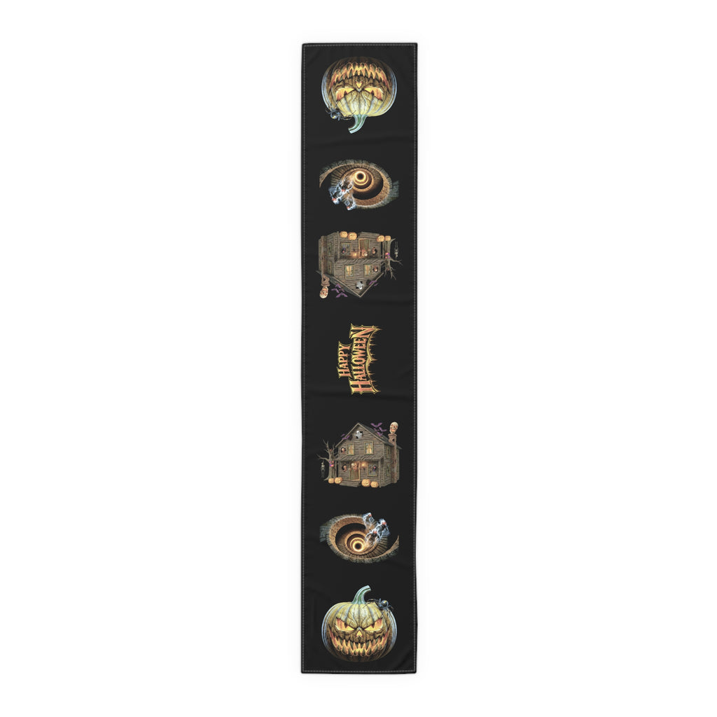Jack-O'-Lantern & Haunted House Table Runner | Vintage Halloween Storybook Decor