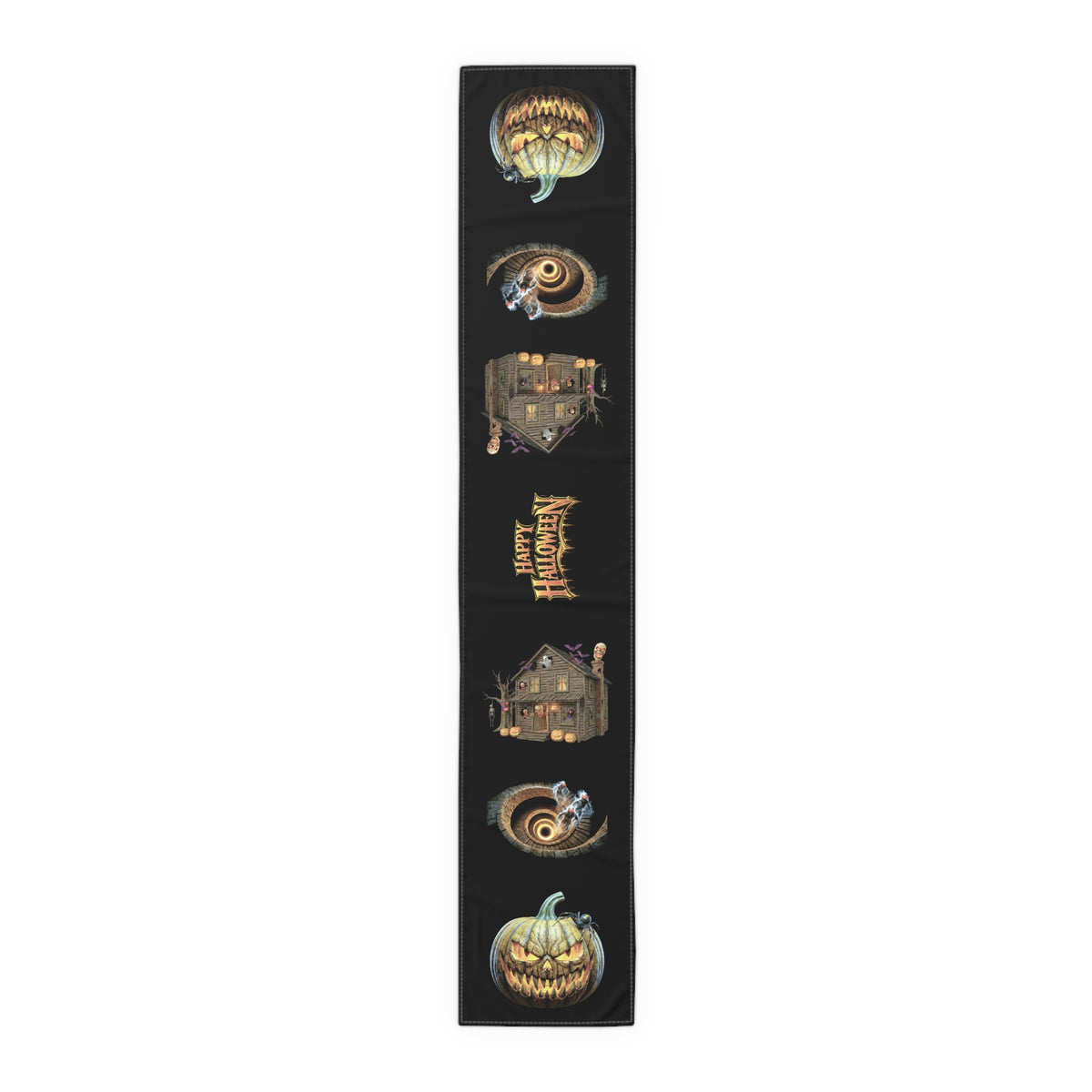 Jack-O'-Lantern & Haunted House Table Runner | Vintage Halloween Storybook Decor