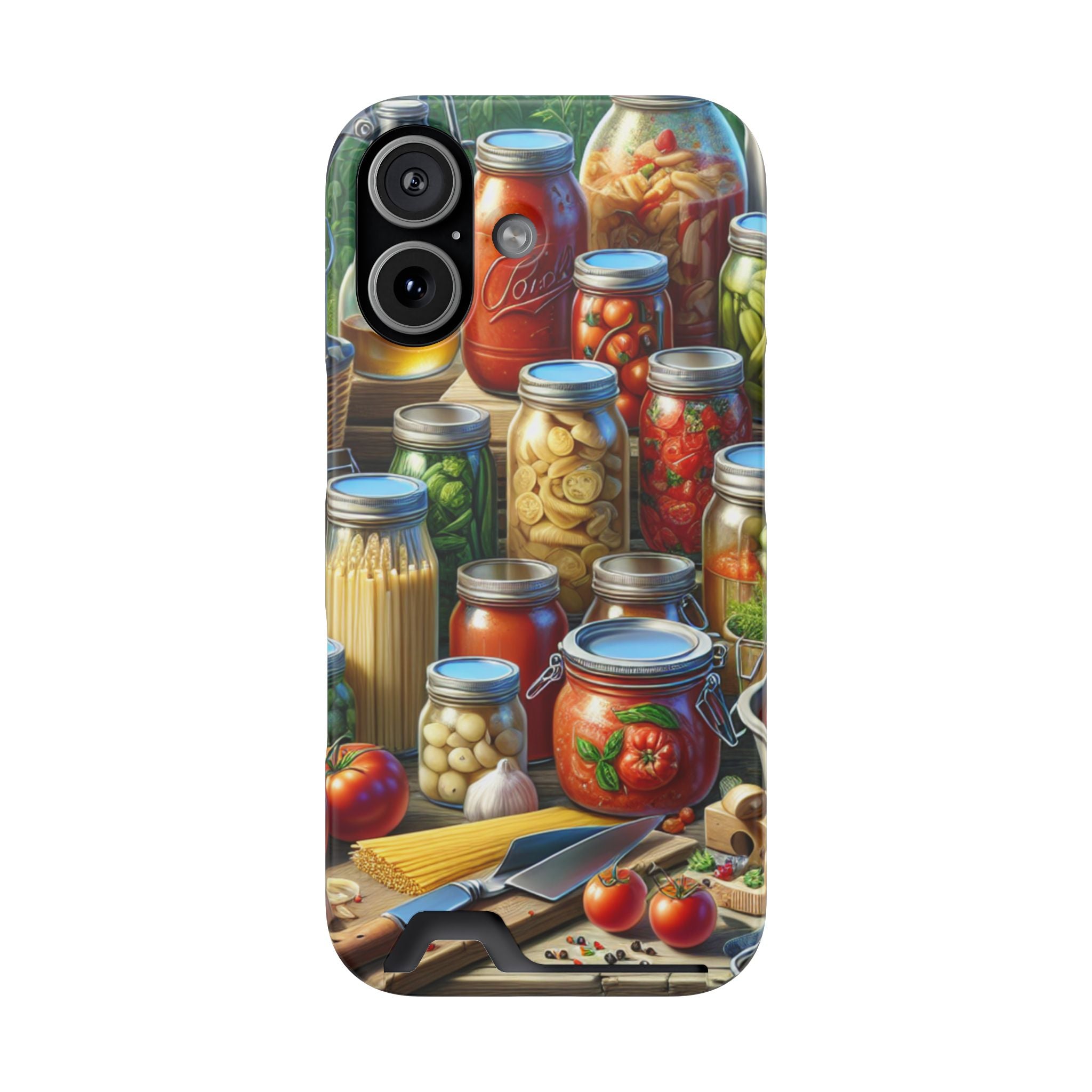 Canning Kitchen Phone Case with Card Holder / Rustic Pantry Jar & Veggie Design