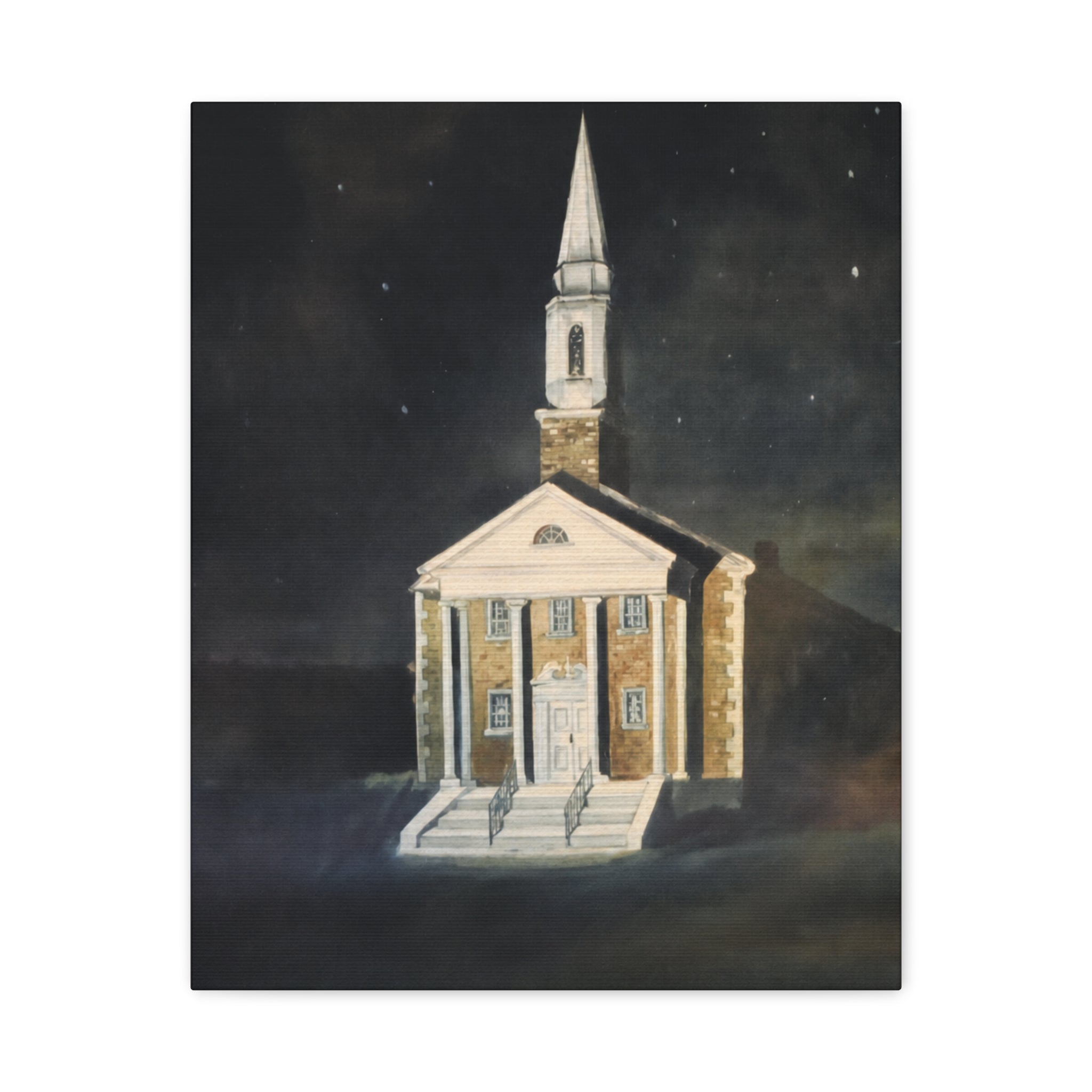 Nighttime Church Painting/ Matte Canvas