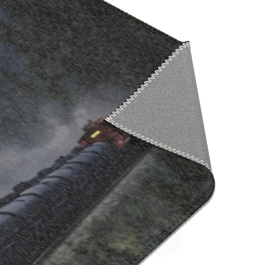Steam Train Countryside Area Rug | Snowy Mountains, Eagle, Lightning