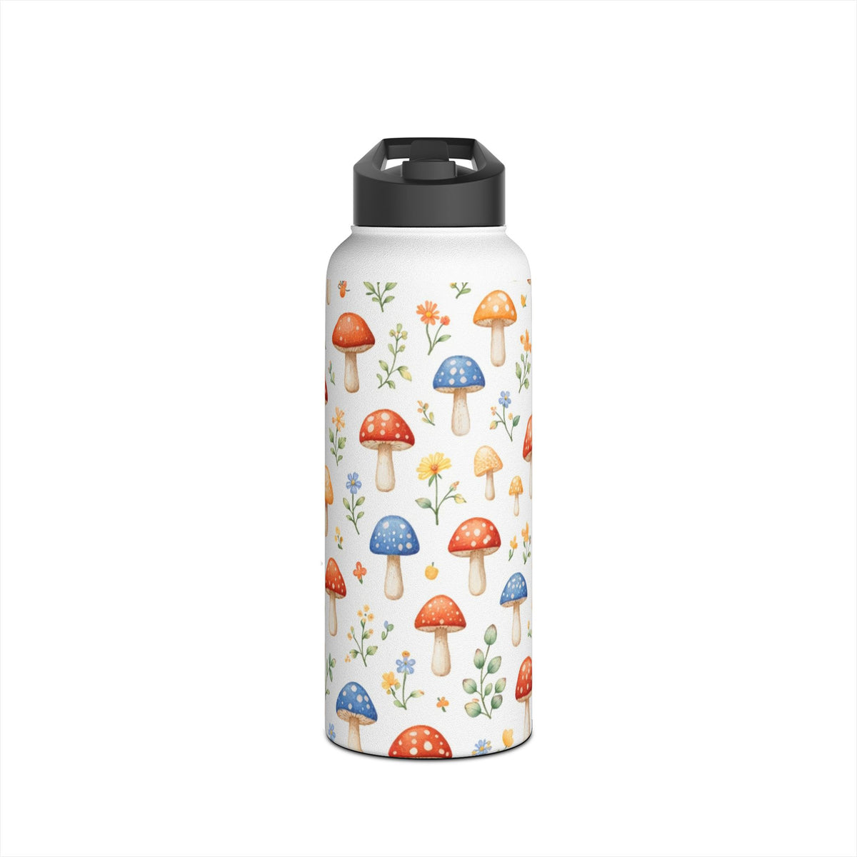 Watercolor Mushroom Pattern Stainless Steel Water Bottle | Floral Doodle