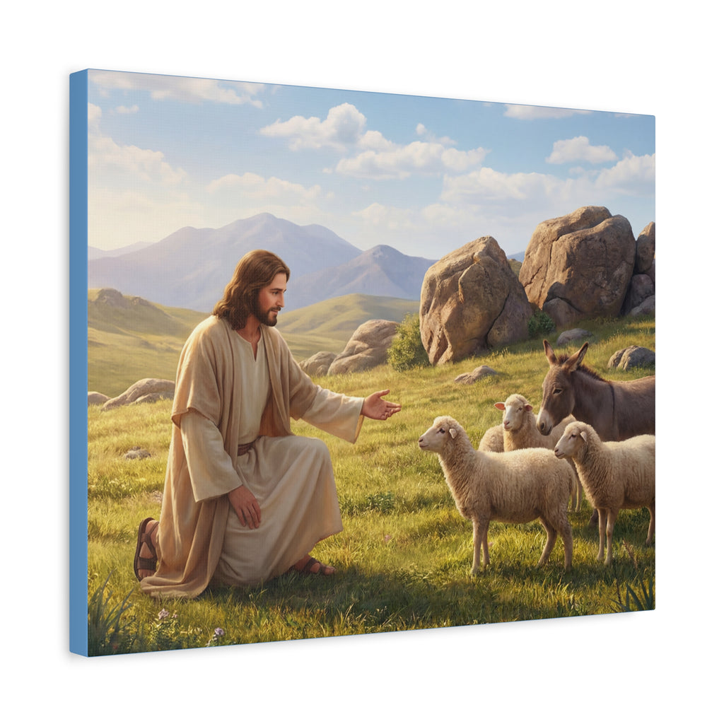 Jesus with Sheep Matte Canvas Print / Stretched 1.25" Religious Wall Art
