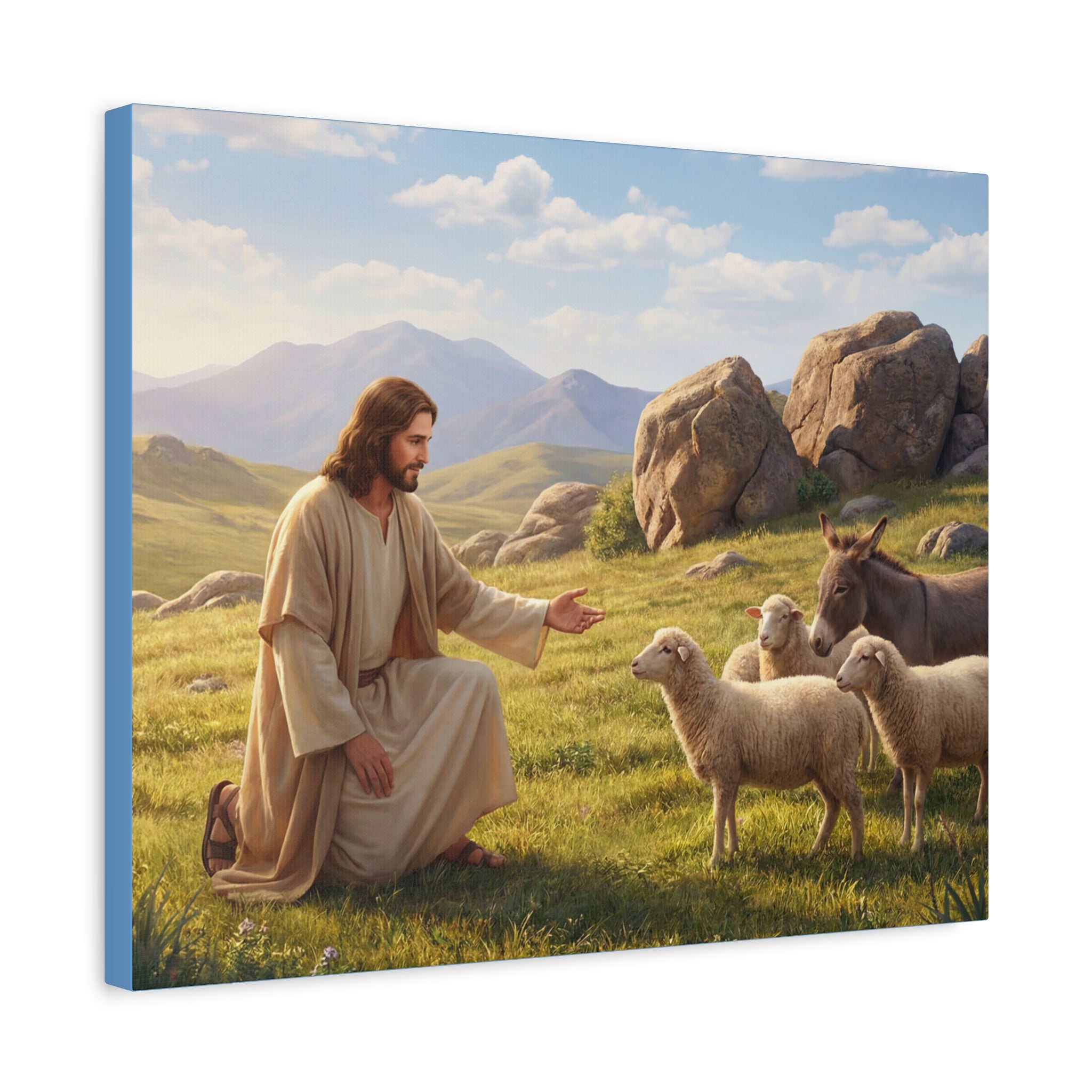 Jesus with Sheep Matte Canvas Print / Stretched 1.25" Religious Wall Art