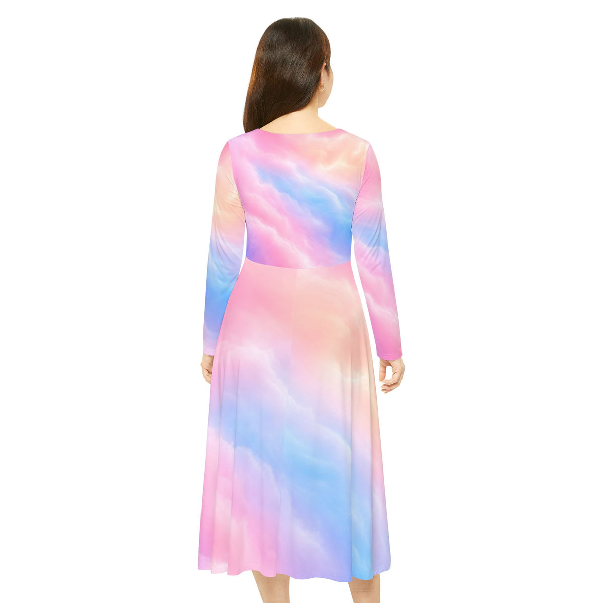 Pastel Cloud Print Long Sleeve Dress