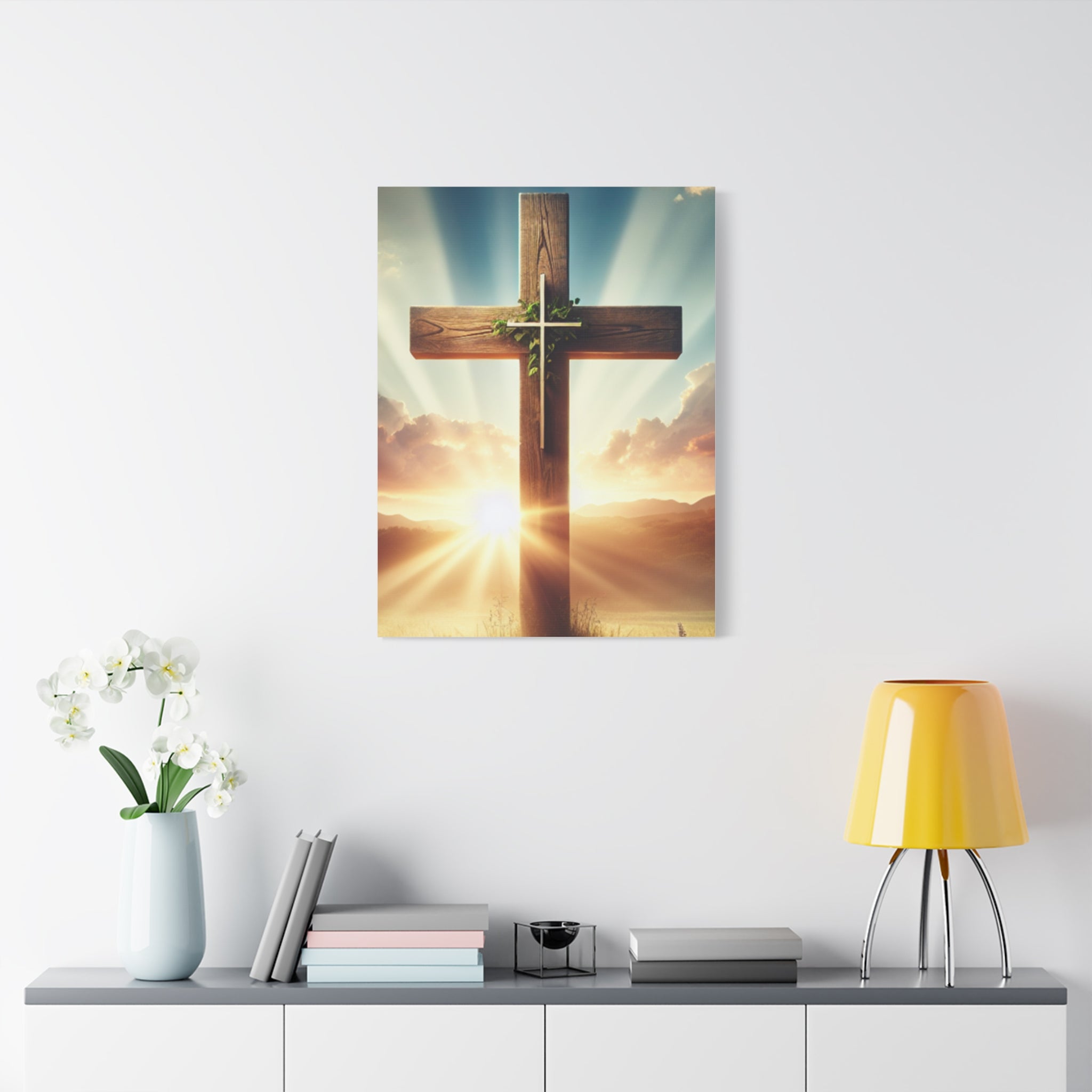 Sunrise Cross Matte Canvas Wall Art / Christian Inspirational Religious Home Decor