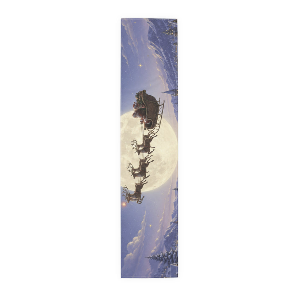 Santa and Reindeer Moonlit Scene Table Runner