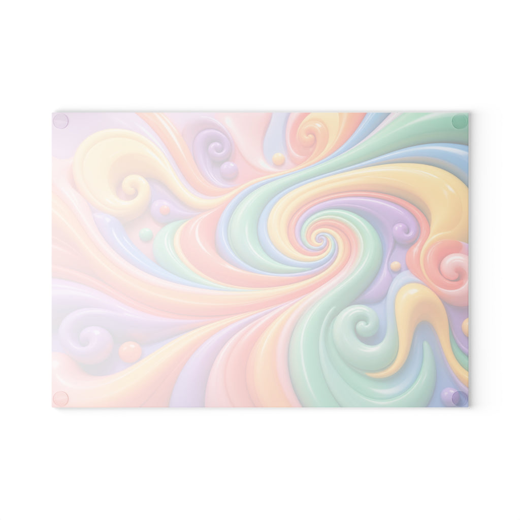Rainbow Swirl Glass Cutting Board | Pastel Spiral Kitchen Decor