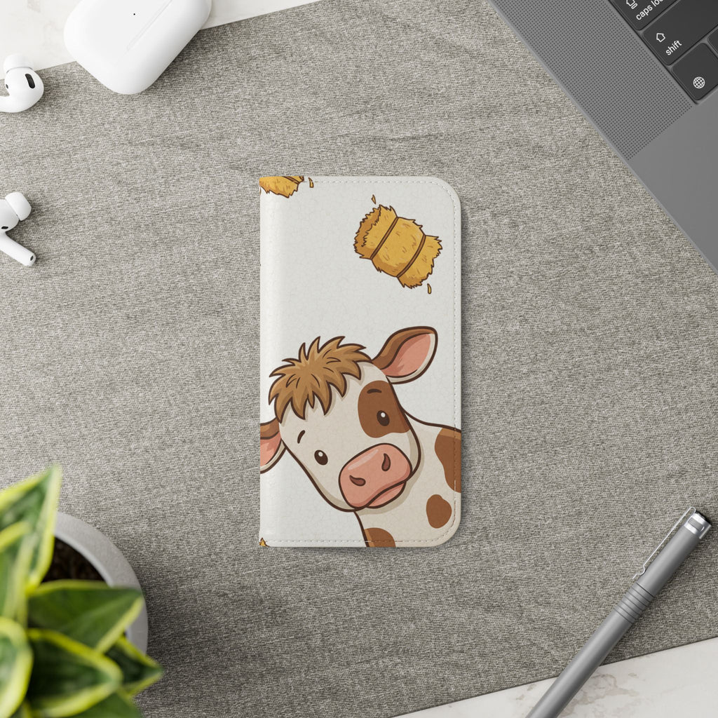 Cow & Hay Pattern Flip Case/ Cute Farm Animal Phone Wallet