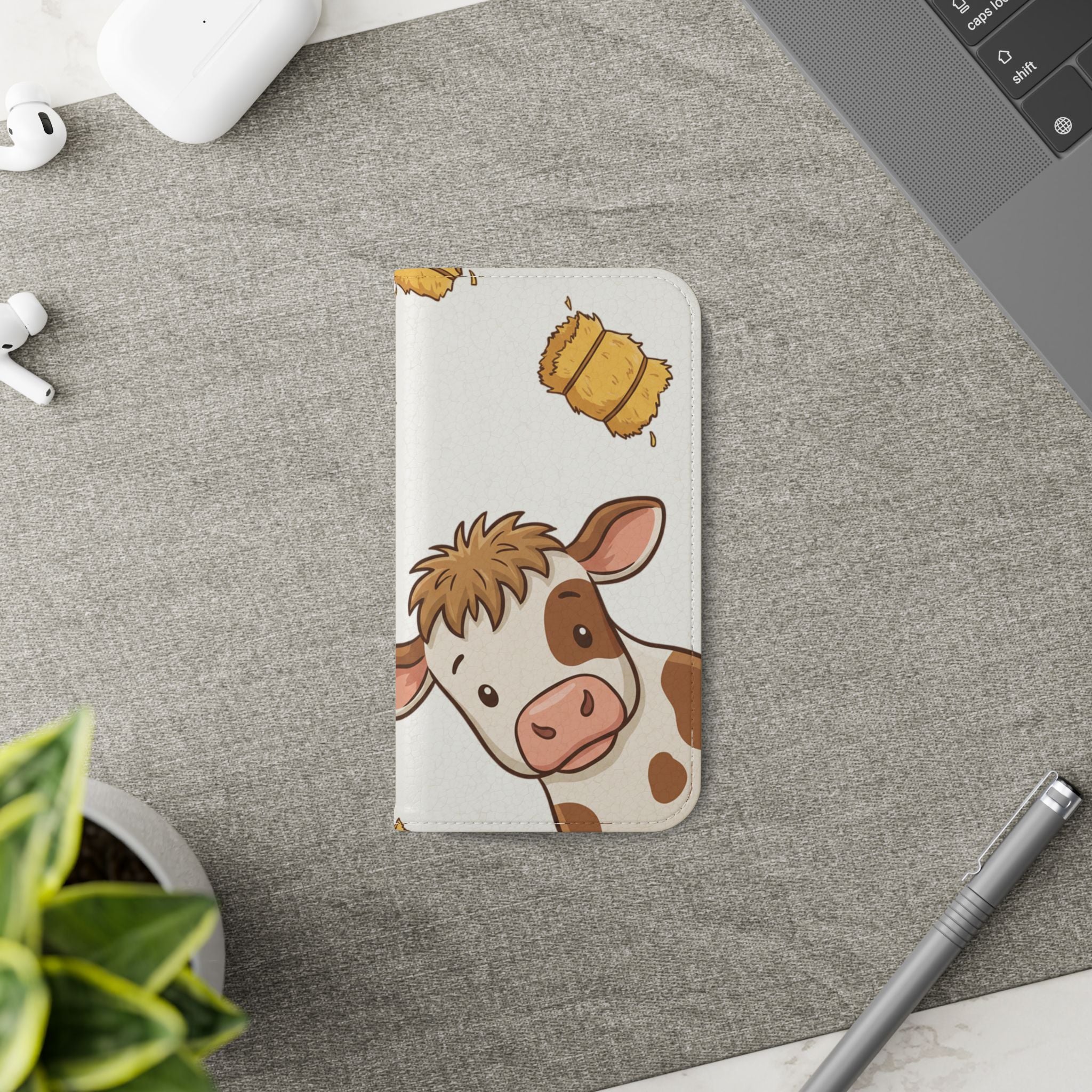 Cow & Hay Pattern Flip Case/ Cute Farm Animal Phone Wallet