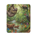 Sloth Jungle Fleece Sherpa Blanket / Tropical Rainforest Animal Cozy Throw