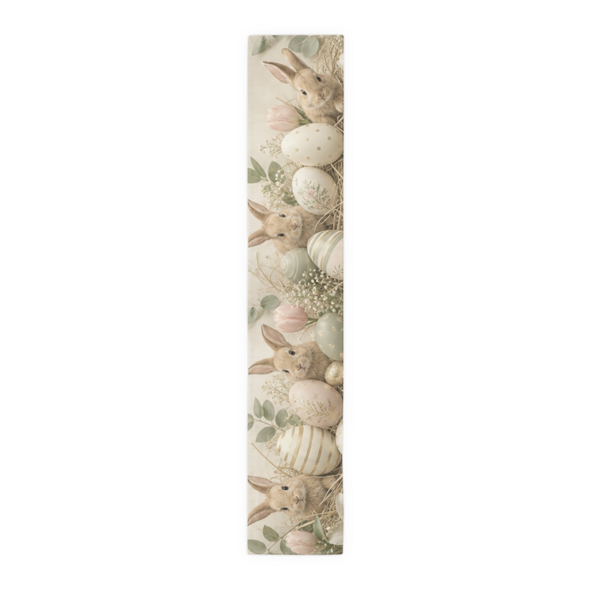 Easter Bunnies and Painted Eggs Table Runner Cotton Poly | Neutral Side