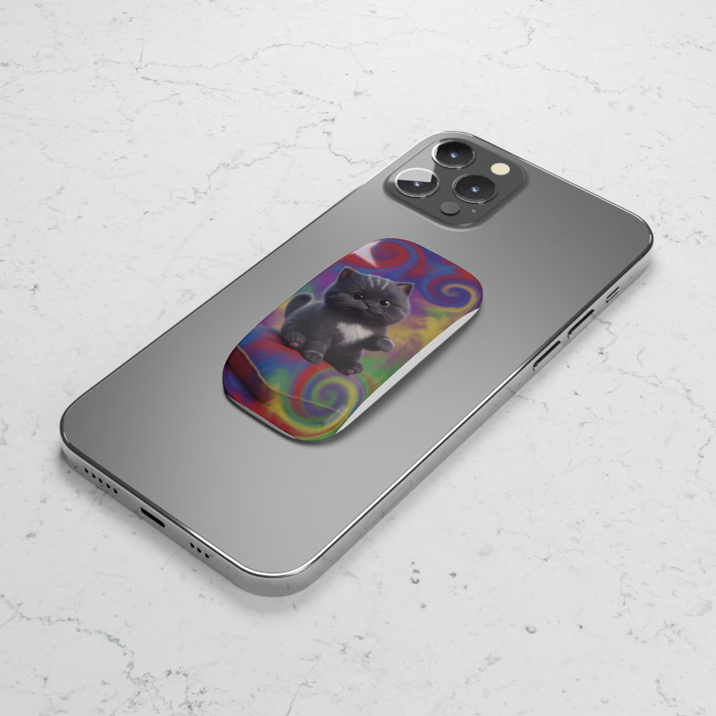 Kawaii Gray Cat/Phone Click-On Grip
