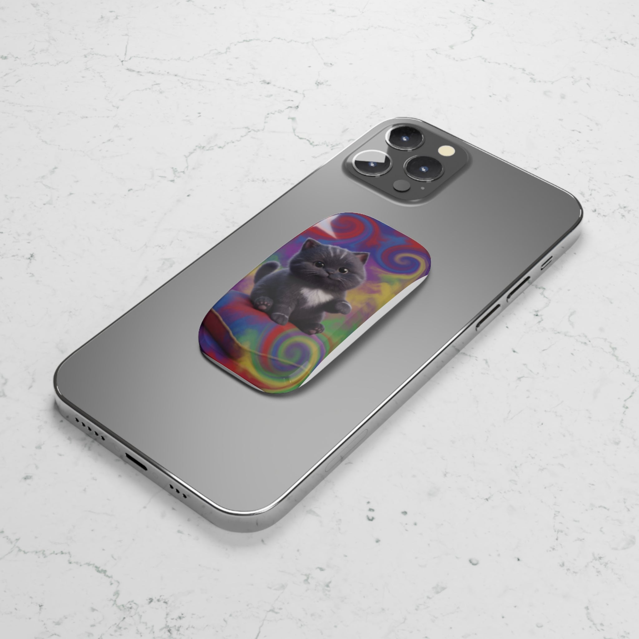 Kawaii Gray Cat/Phone Click-On Grip