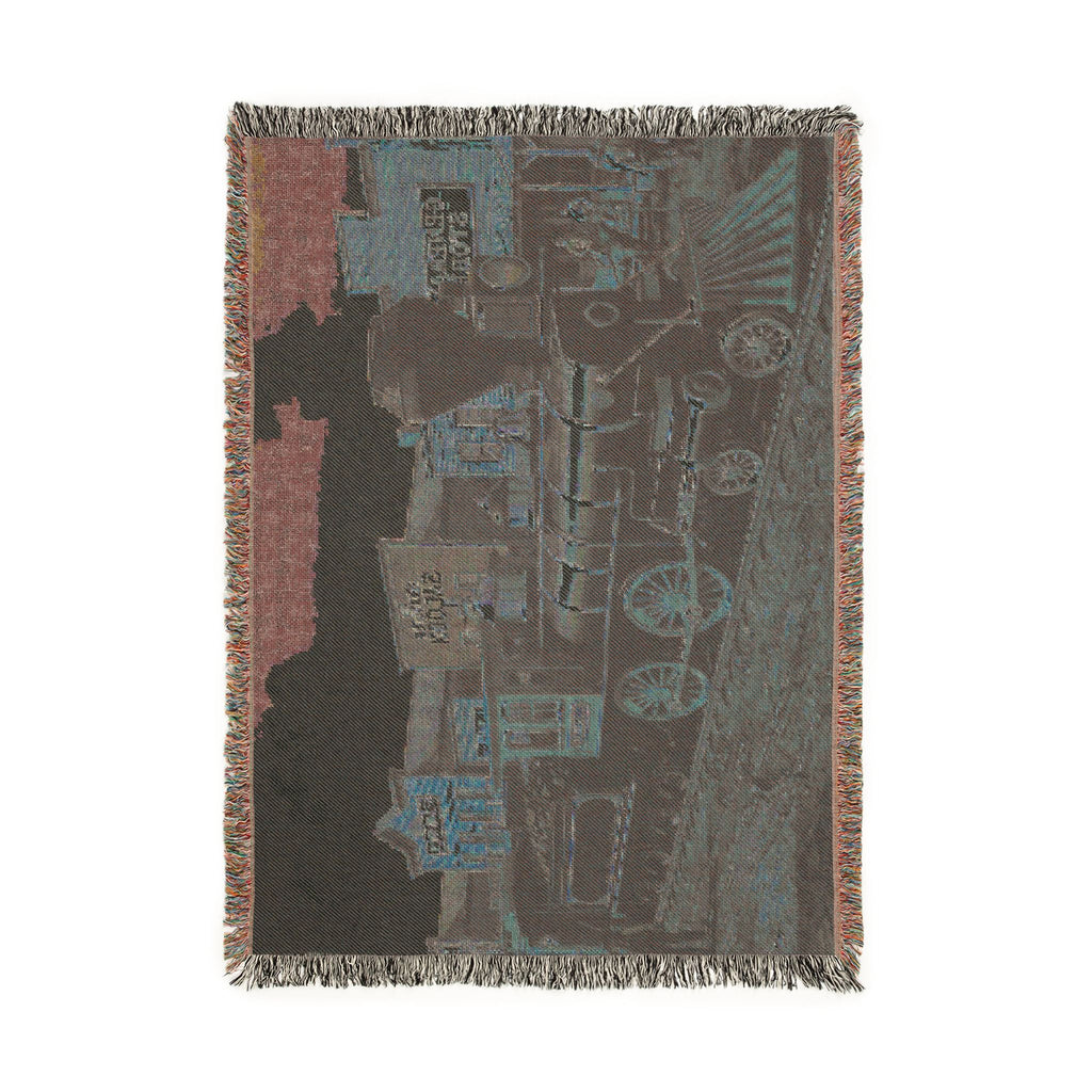 Vintage Steam Locomotive Woven Blanket | Western Town Train Throw