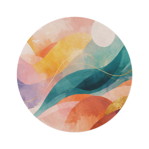 Abstract Sunset Waves Round Rug | Modern Boho Floor Decor