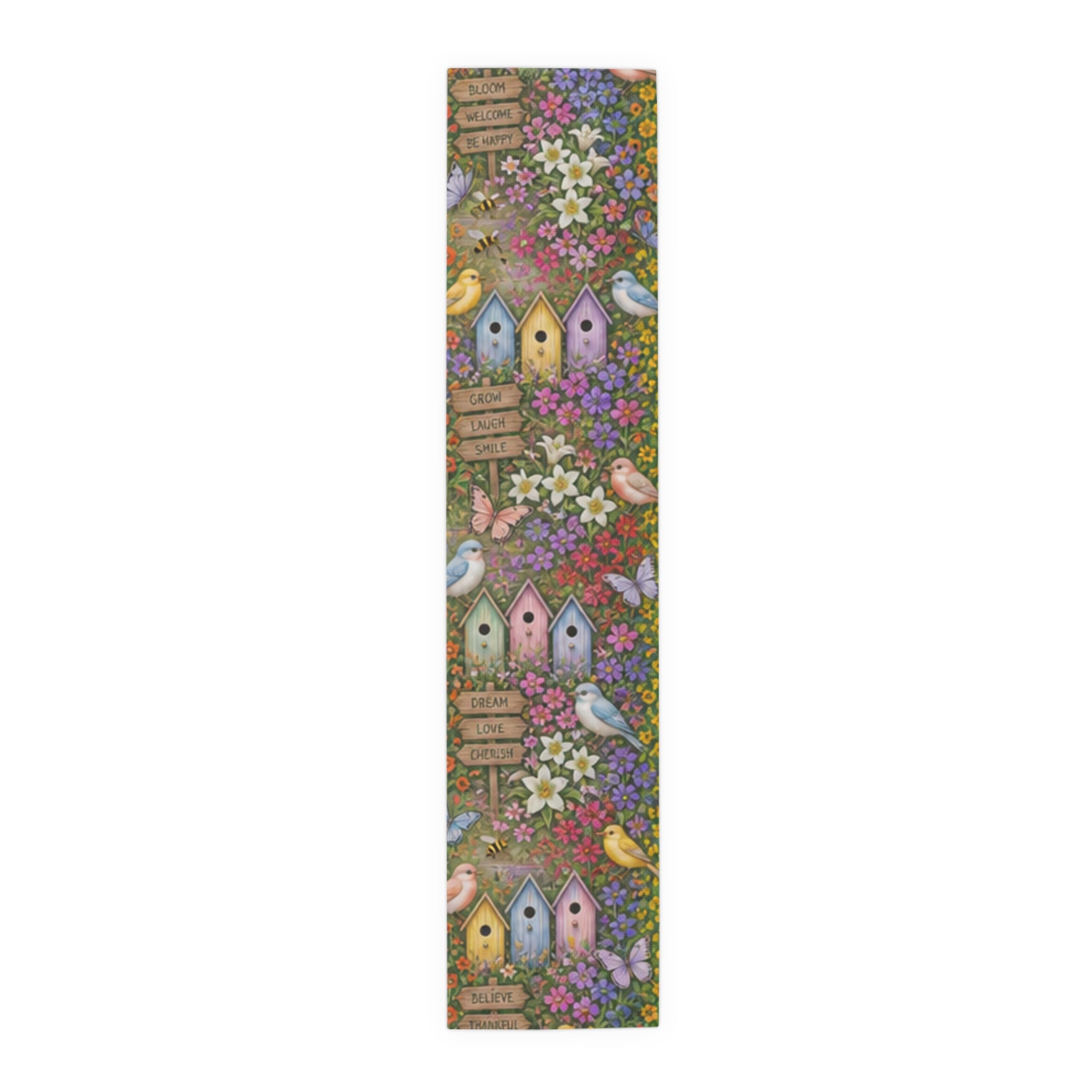 Floral Garden Birds Bees Butterflies Table Runner