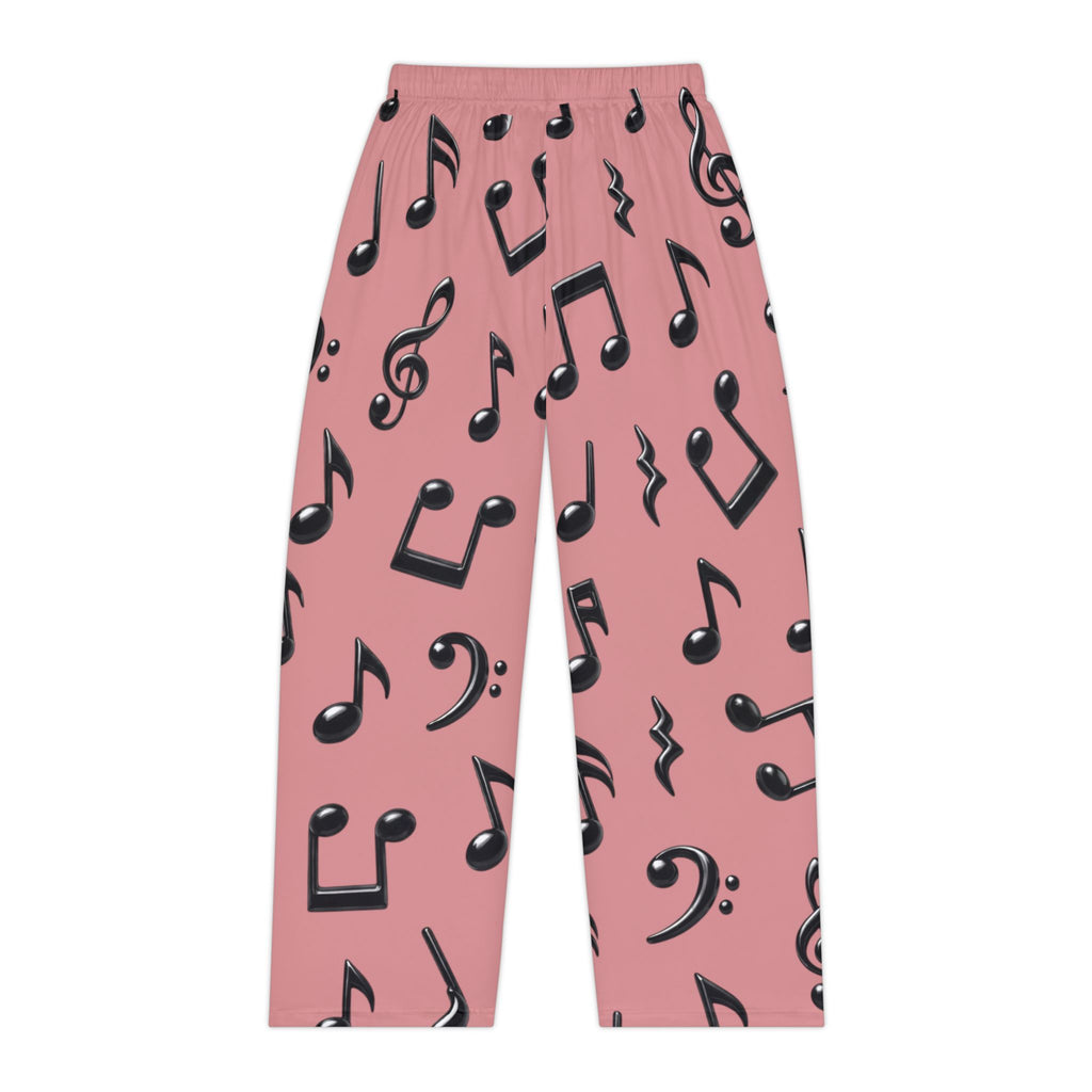 Black Music Notes Pattern Pajama Pants | Women's Pink All-Over Print