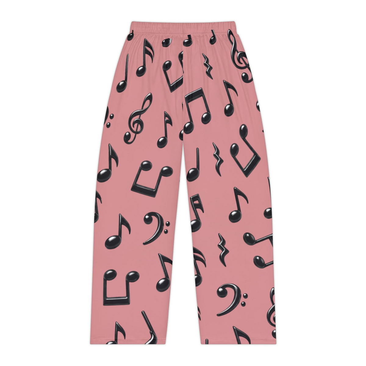 Black Music Notes Pattern Pajama Pants | Women's Pink All-Over Print