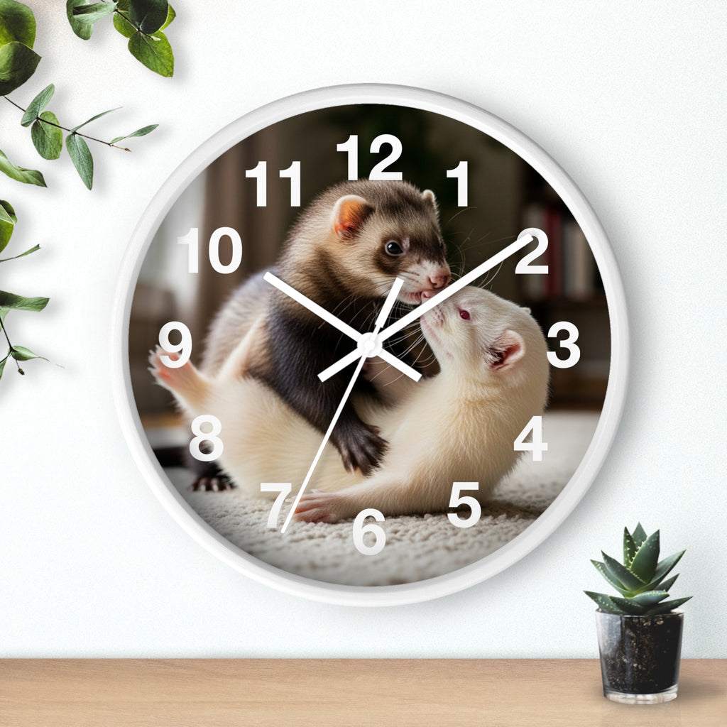 Ferret Pair Wall Clock / Cute Ferret Photo Clock for Pet Lovers