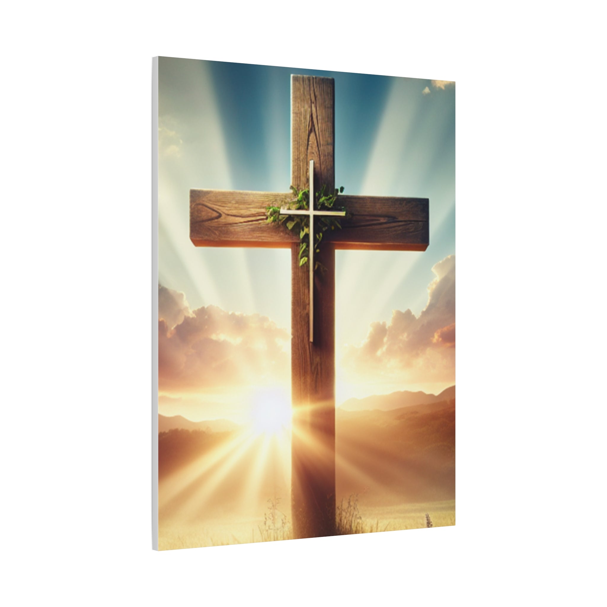 Sunrise Cross Matte Canvas Wall Art / Christian Inspirational Religious Home Decor