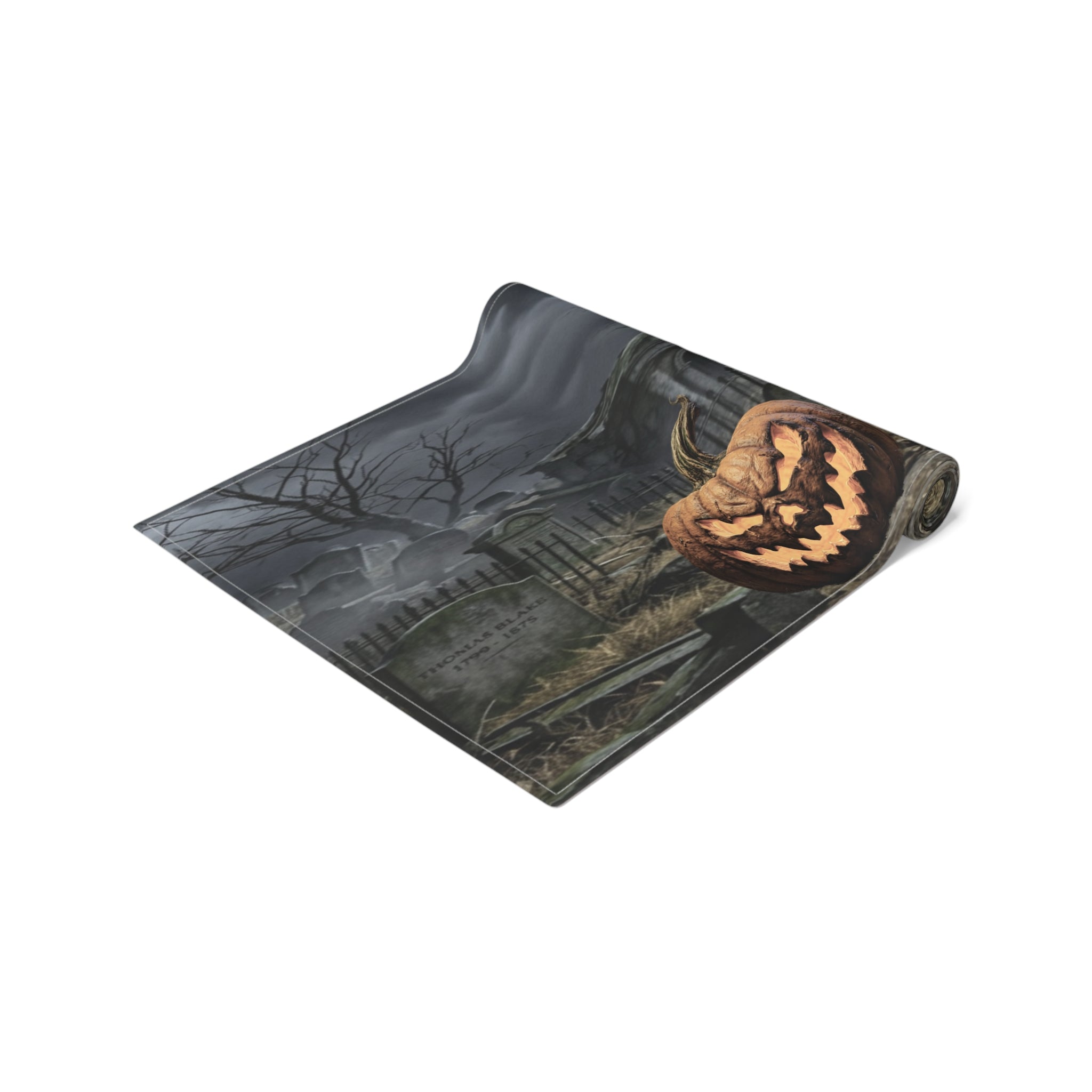Haunted Graveyard Table Runner — Spooky Halloween Haunted House & Jack-o’-Lantern Décor