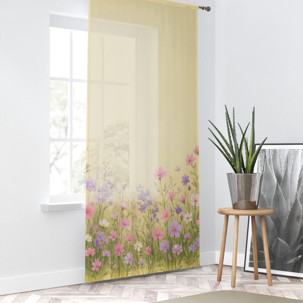 Floral Meadow Sheer Window Curtain /Soft Pink & Lavender Wildflower Design
