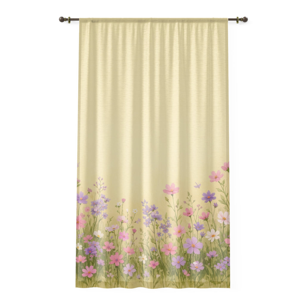 Floral Meadow Sheer Window Curtain /Soft Pink & Lavender Wildflower Design