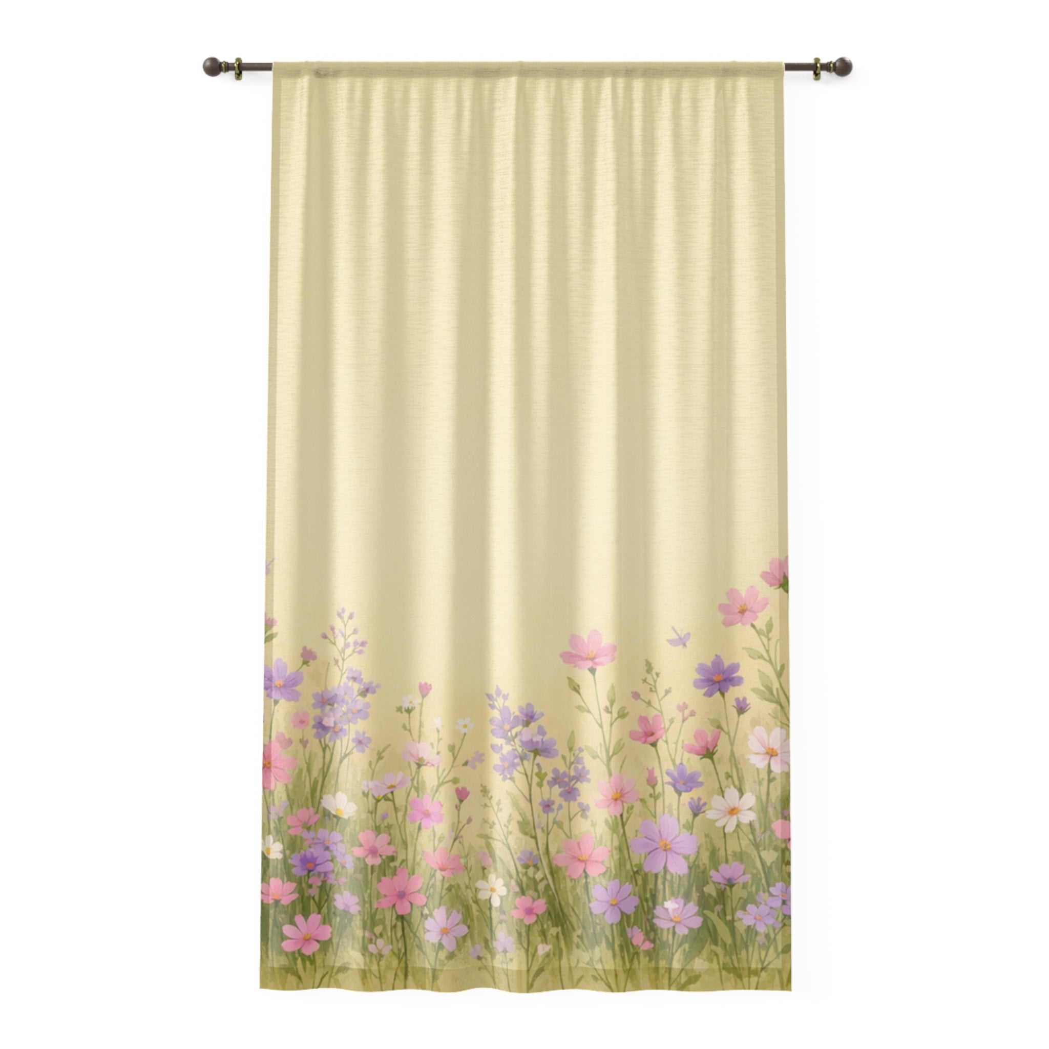 Floral Meadow Sheer Window Curtain /Soft Pink & Lavender Wildflower Design